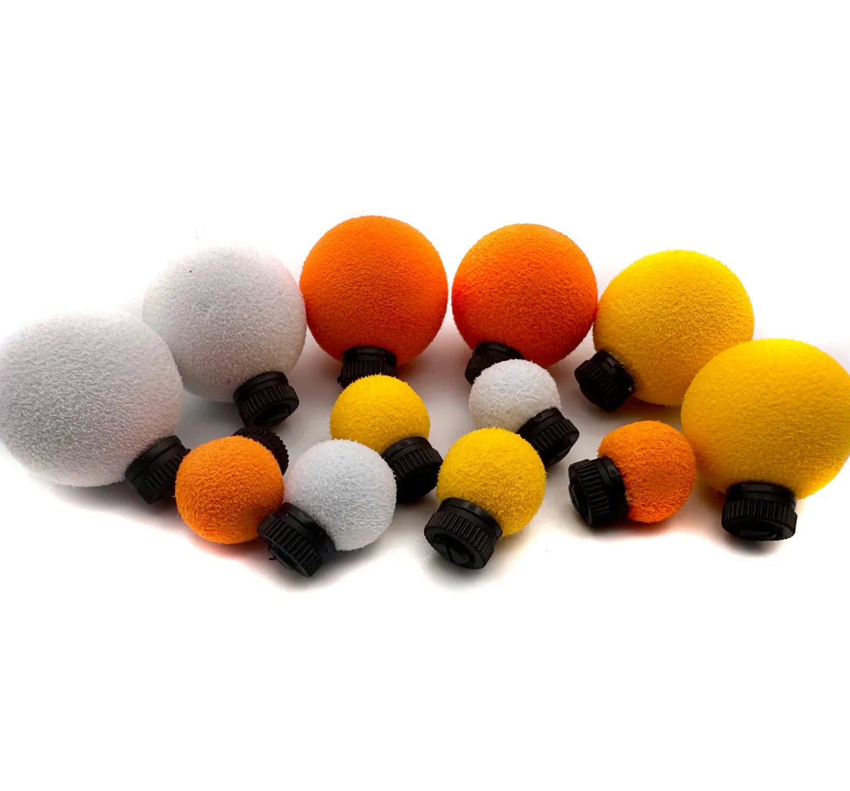 Twist lock foam indicators, fly fishing strike indicators, assorted strike indicators, small and large indicators, high visibility indicators, kink-free indicator, fly fishing bobber, foam float, nymphing accessories, fishing indicators.