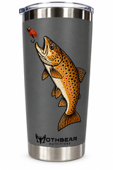 20oz Travel Mug with "Mothbear Outfitters Brown Trout" Logo