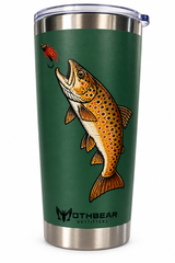20oz Travel Mug with "Mothbear Outfitters Brown Trout" Logo