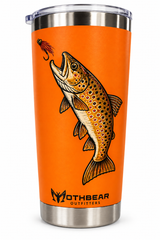 20oz Travel Mug with "Mothbear Outfitters Brown Trout" Logo