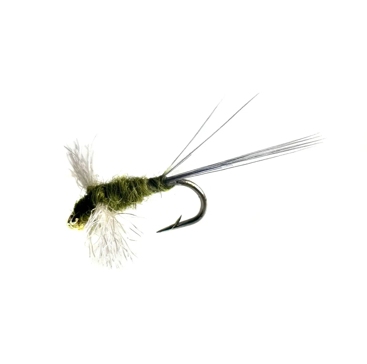 BWO (Blue Winged Olive) Spinner dry fly in sizes #16 and #18. This essential spent-wing pattern provides a realistic presentation for selective trout during major Baetis spinner falls.