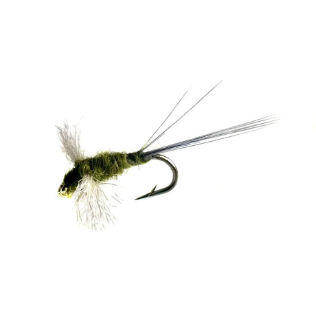 BWO (Blue Winged Olive) Spinner dry fly in sizes #16 and #18. This essential spent-wing pattern provides a realistic presentation for selective trout during major Baetis spinner falls.
