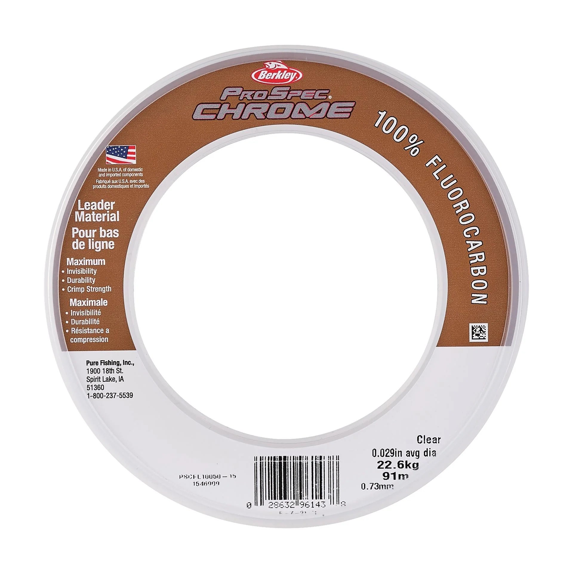 Fishing line spool with 'Pro Spec Chrome' branding on a white background