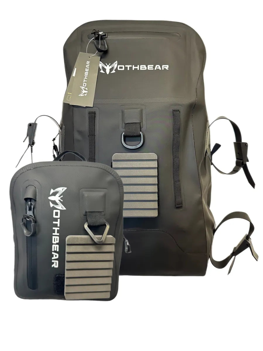 Waterproof fishing backpack, chest pack combo, Black Series fishing gear, 27L backpack, 4L chest pack, versatile tackle storage, durable TPU pack, rod tube straps, fly fishing pack, waterproof combo pack.