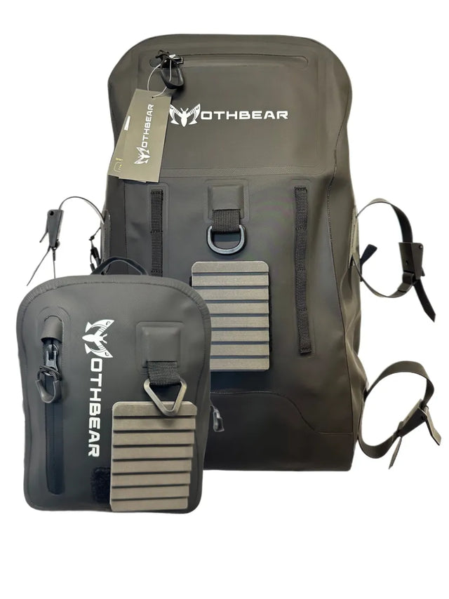 Waterproof fishing backpack, chest pack combo, Black Series fishing gear, 27L backpack, 4L chest pack, versatile tackle storage, durable TPU pack, rod tube straps, fly fishing pack, waterproof combo pack.