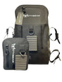 Waterproof fishing backpack, chest pack combo, Black Series fishing gear, 27L backpack, 4L chest pack, versatile tackle storage, durable TPU pack, rod tube straps, fly fishing pack, waterproof combo pack.