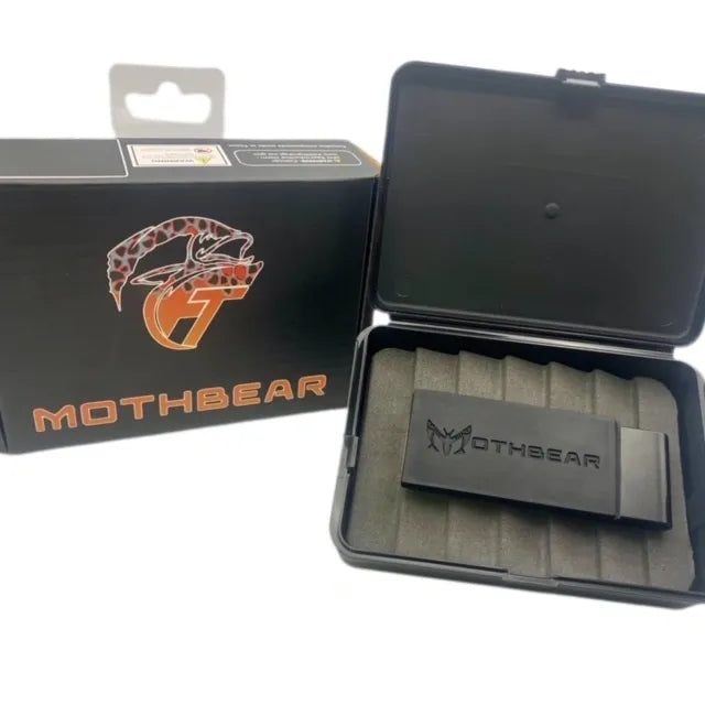 MothBear Bum Box Chubby, magnetic fly box, fly fishing gear system, hands-free fly box, neodymium magnet fishing gear, fly storage clip, water resistant fly box, innovative fishing gear, quick access fly box.