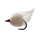 White Nuke Egg fly fishing lure, size 6, effective for clear water conditions, barbed hook.