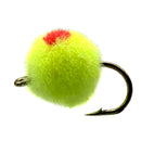 Green egg fly fishing lure, size #12 egg imitation fly for fishing, barbed hook.