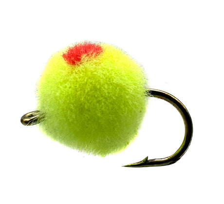 Green egg fly fishing lure, size #12 egg imitation fly for fishing, barbed hook.