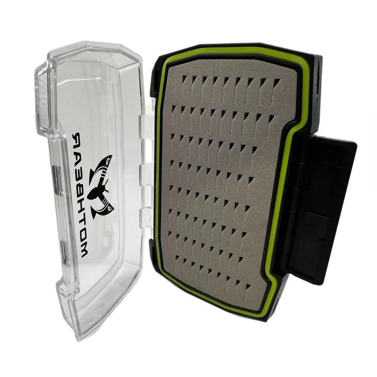 MothBear Double Sided Fly Box, coffin fly box, waterproof fly box, transparent fly box, double sided jig box, fly storage, ice fishing jig storage, waterproof fly fishing box, small fly box, medium fly box.