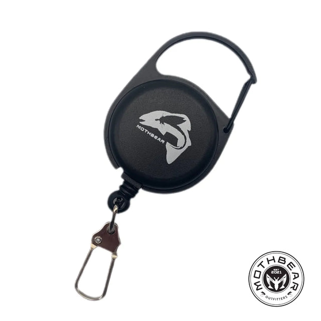 MothBear retractable fishing tool, fishing zinger, fishing gear retractor, metal body retractor, nylon cord retractor, fly fishing accessories, fishing tool tether, secure gear fishing.