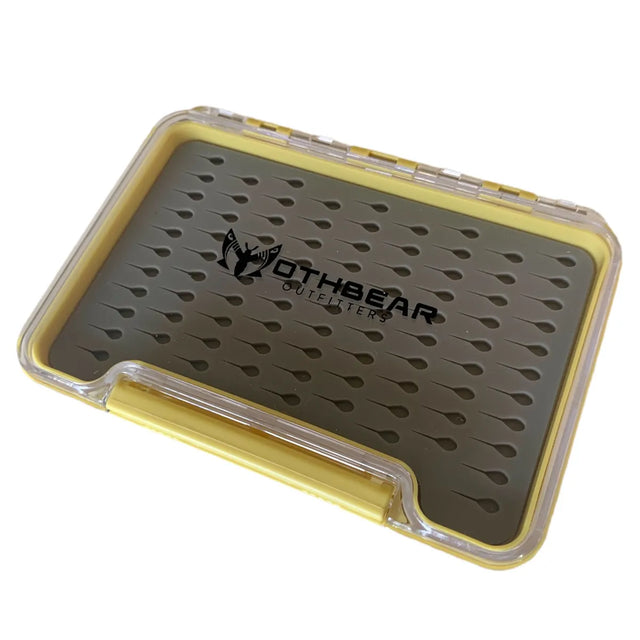 MothBear Skinny Bug Box, ultra-thin fly box, waterproof fly box, slim fly box, pocket fly box, transparent lid fly box, fly fishing gear storage, minimal fly box, small fly storage.