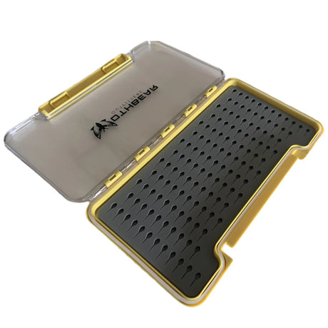 MothBear Skinny Bug Box, ultra-thin fly box, waterproof fly box, slim fly box, pocket fly box, transparent lid fly box, fly fishing gear storage, minimal fly box, small fly storage.