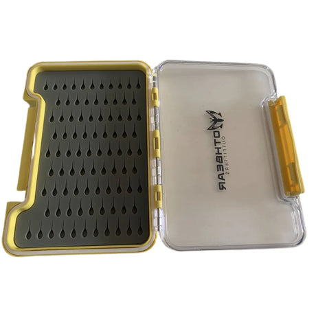 MothBear Skinny Bug Box, ultra-thin fly box, waterproof fly box, slim fly box, pocket fly box, transparent lid fly box, fly fishing gear storage, minimal fly box, small fly storage.