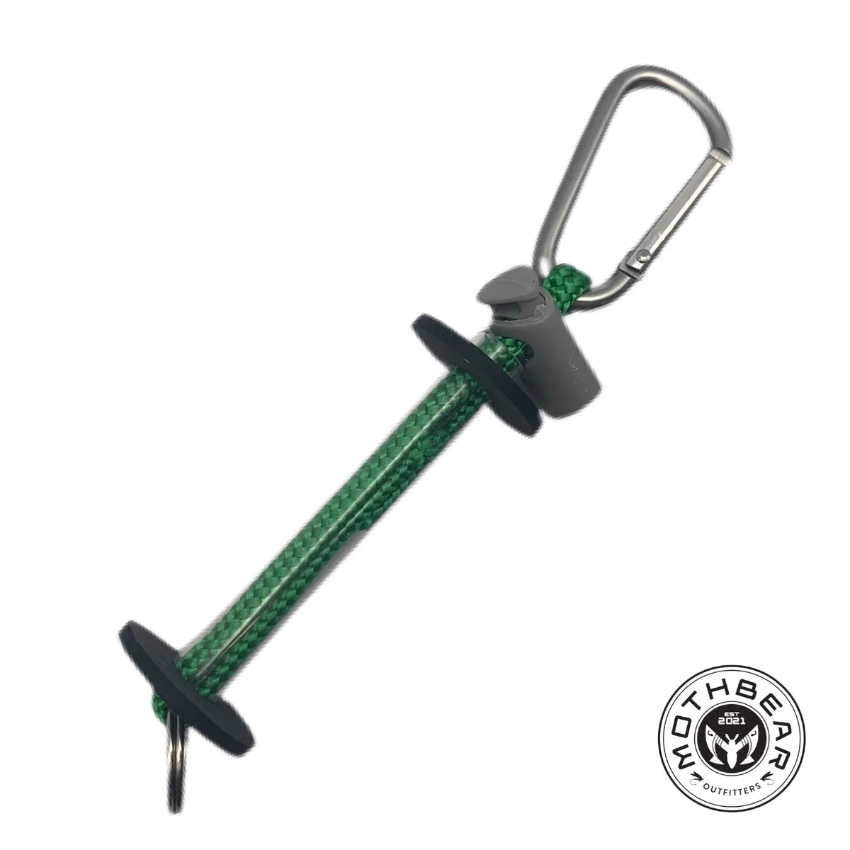 MothBear tippet spool holder, fly fishing tippet holder, tippet spool storage, fly fishing accessories, tippet organizer, vest attachment, D-ring tippet holder, split ring tippet holder, fishing line holder.