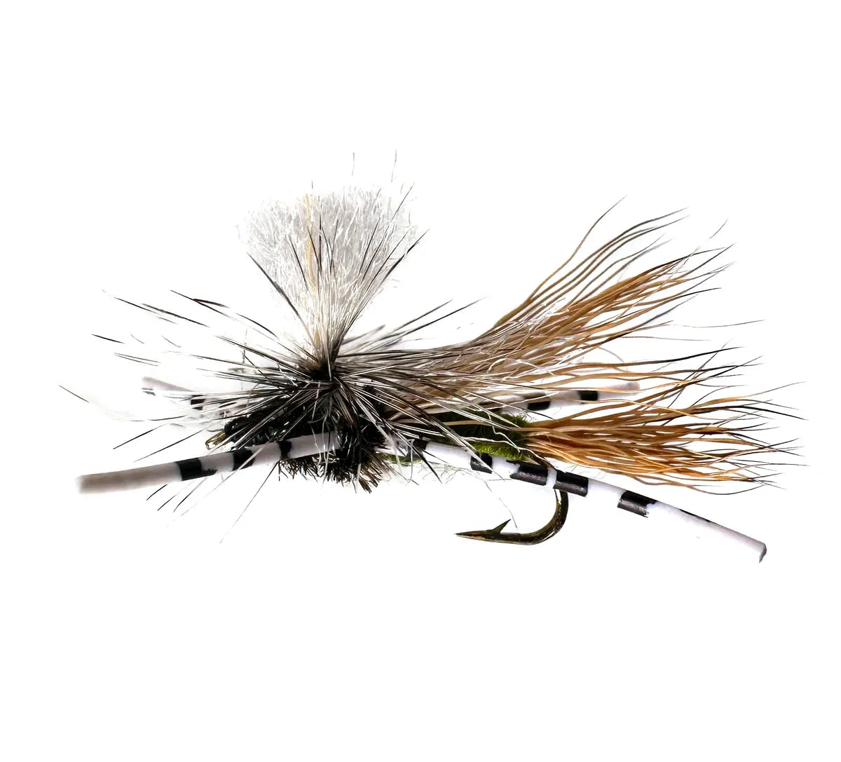 Fly fishing, Parachute Madam X, PMX, Dry Fly, Attractor Fly, Terrestrial Fly, Hopper Imitation, Stonefly Imitation, Caddis Imitation, Rubber Legs, Barbed Hook, Fly Fishing Gear, Fly Patterns, Fly Tying, Fishing Lures, Trout Fishing, Sizes #12 #14 #16, Dry-Dropper.
