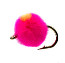Pink egg fly fishing lure, available in sizes #6, #8, #10, #12, tied on a barbed hook.