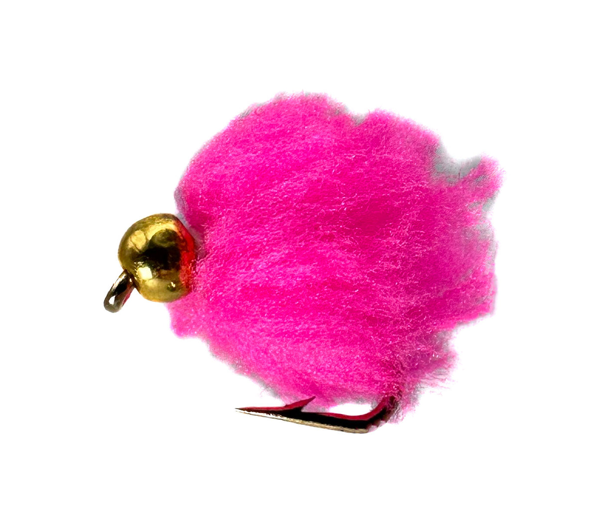 Pink Eggstasy fly fishing lure, size 12 barbed hook, with bead head for effective fish attraction.