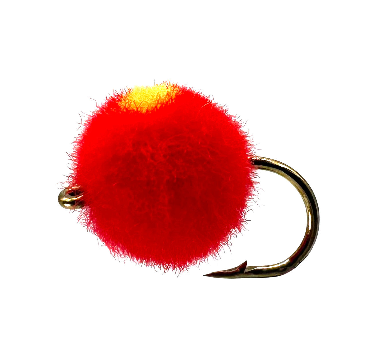 Red egg fly fishing lure, highly effective for trout and steelhead fishing, barbed hook.