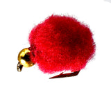 Red Eggstasy fly fishing lure, size 12 barbed hook, with bead head.