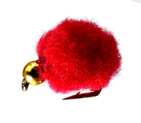 Red Eggstasy fly fishing lure, size 12 barbed hook, with bead head.