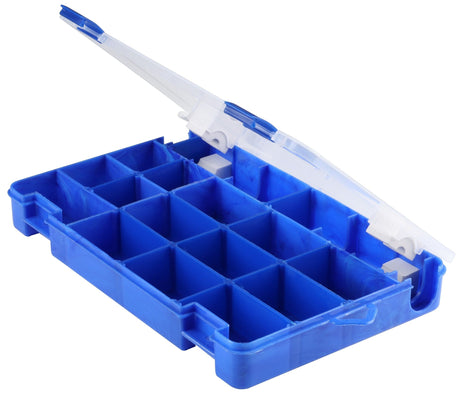 Blue storage box with compartments on a white background