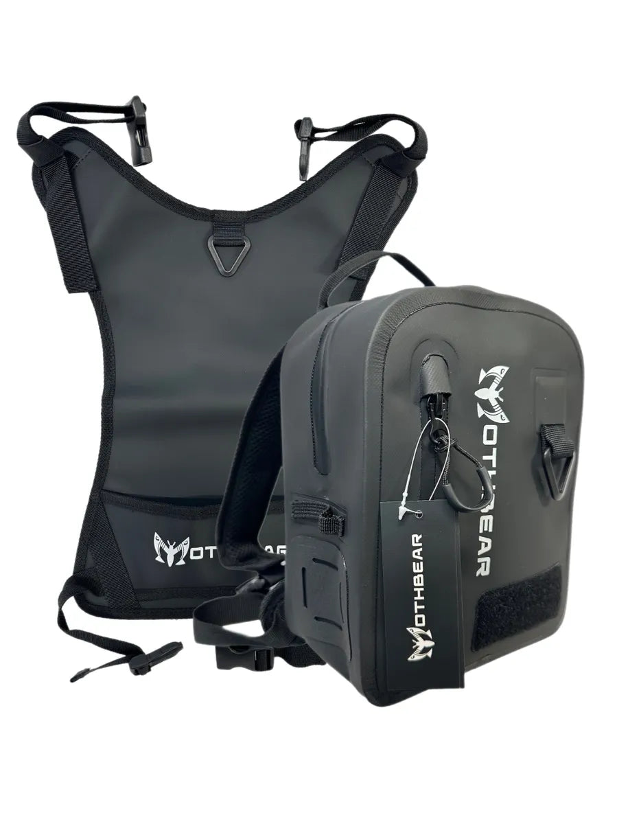 Waterproof chest pack, fly fishing chest pack, wade fishing gear, Black Series fishing bag, 4L fishing pack, net holder attachment, waterproof fishing accessories, durable TPU pack, fishing tackle storage, hands-free fishing pack.