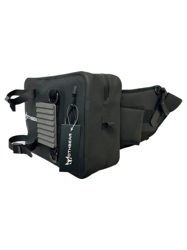 Waterproof lumbar pack, fishing sling pack, Black Series fishing gear, 6.75L fishing bag, waterproof hip pack, fly fishing pack, side sling bag, durable TPU pack, rod holder fishing bag, net loop attachment.