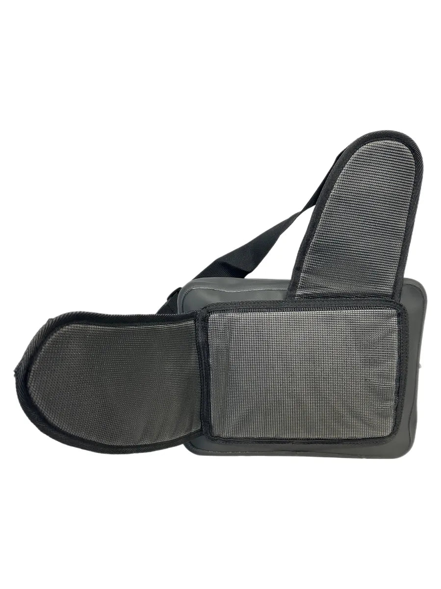 Waterproof lumbar pack, fishing sling pack, Black Series fishing gear, 6.75L fishing bag, waterproof hip pack, fly fishing pack, side sling bag, durable TPU pack, rod holder fishing bag, net loop attachment.