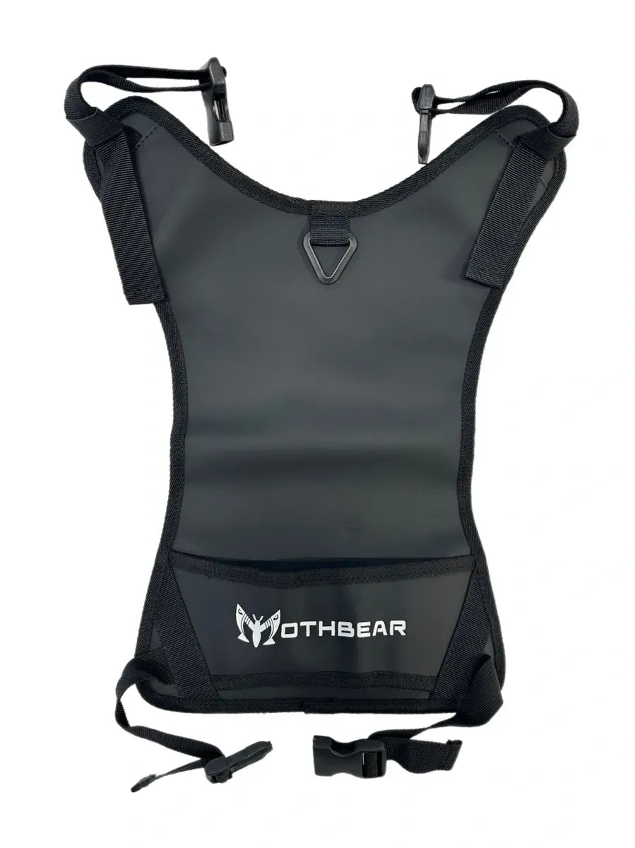 Black Series Back Plate, fishing gear accessory, convert chest pack to standalone, wade fishing gear, fishing harness, lightweight fishing gear, fly fishing accessory, Black Series attachment, optional back plate, hands-free fishing.