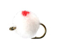 White egg fly fishing lure, classic egg pattern for clear water conditions, barbed hook.