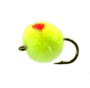 Yellow egg fly fishing lure, durable fishing fly for targeting egg-eating species, barbed hook.