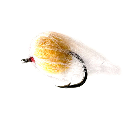 Orange Nuke Egg fly fishing lure, size 6, highly realistic veiled egg pattern on barbed hook.