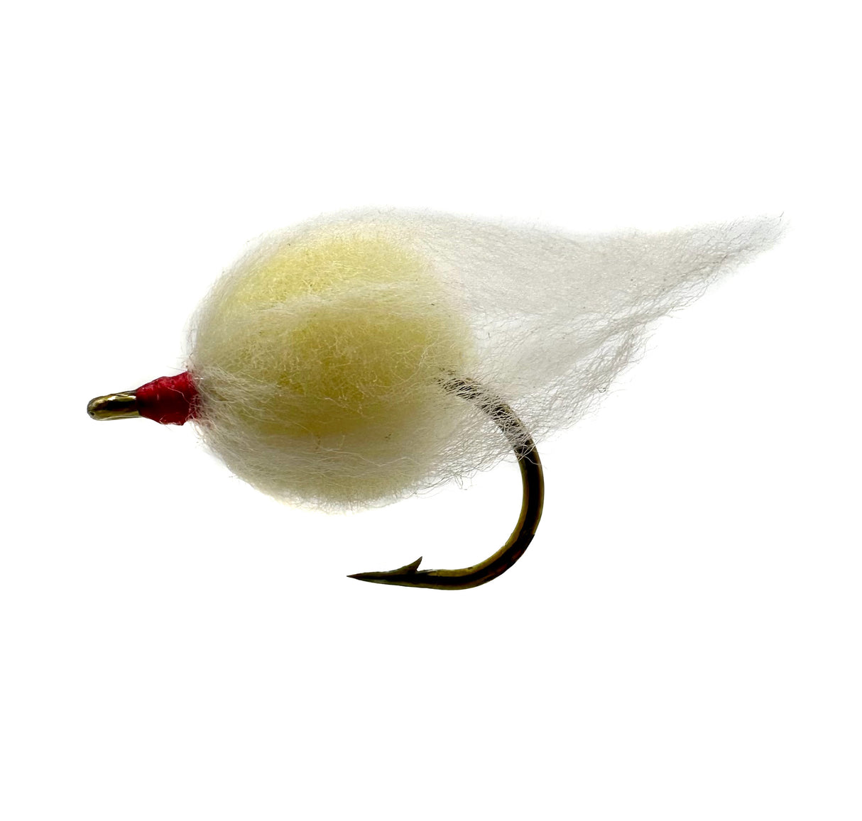 Yellow Nuke Egg fly fishing lure, size 6, vibrant UV color fishing fly for targeting egg-eating species.
