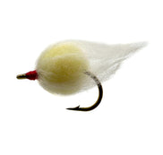 Yellow Nuke Egg fly fishing lure, size 6, vibrant UV color fishing fly for targeting egg-eating species.